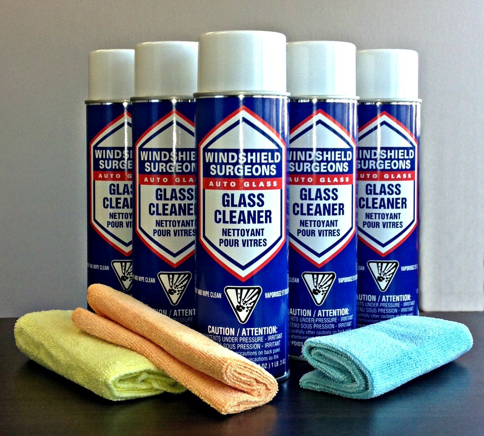 Glass cleaner and towels