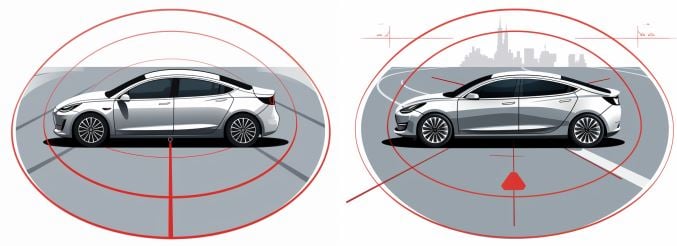 Side by side drawn images of vehicles without, and with tint